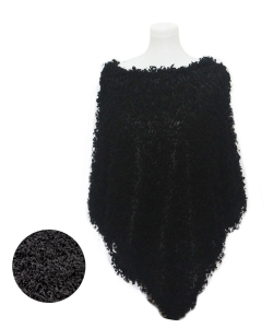 Soft Textured Boucle Faux Fur Poncho PA320002 BLACK
